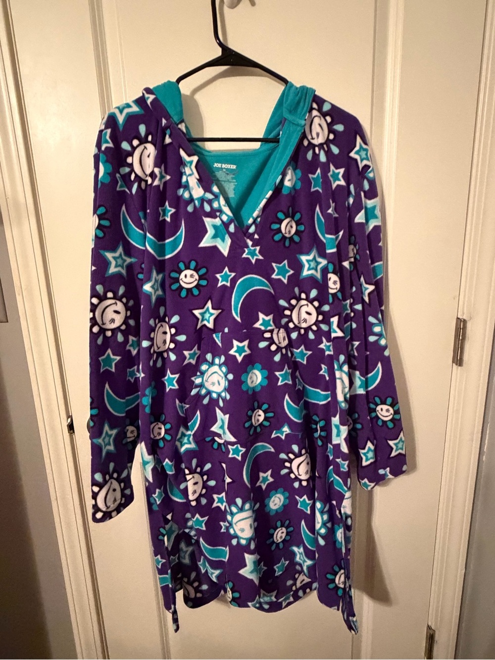 Joe Boxer Purple Hooded Moon & Stars Fleece Nightgown with Teal Accents